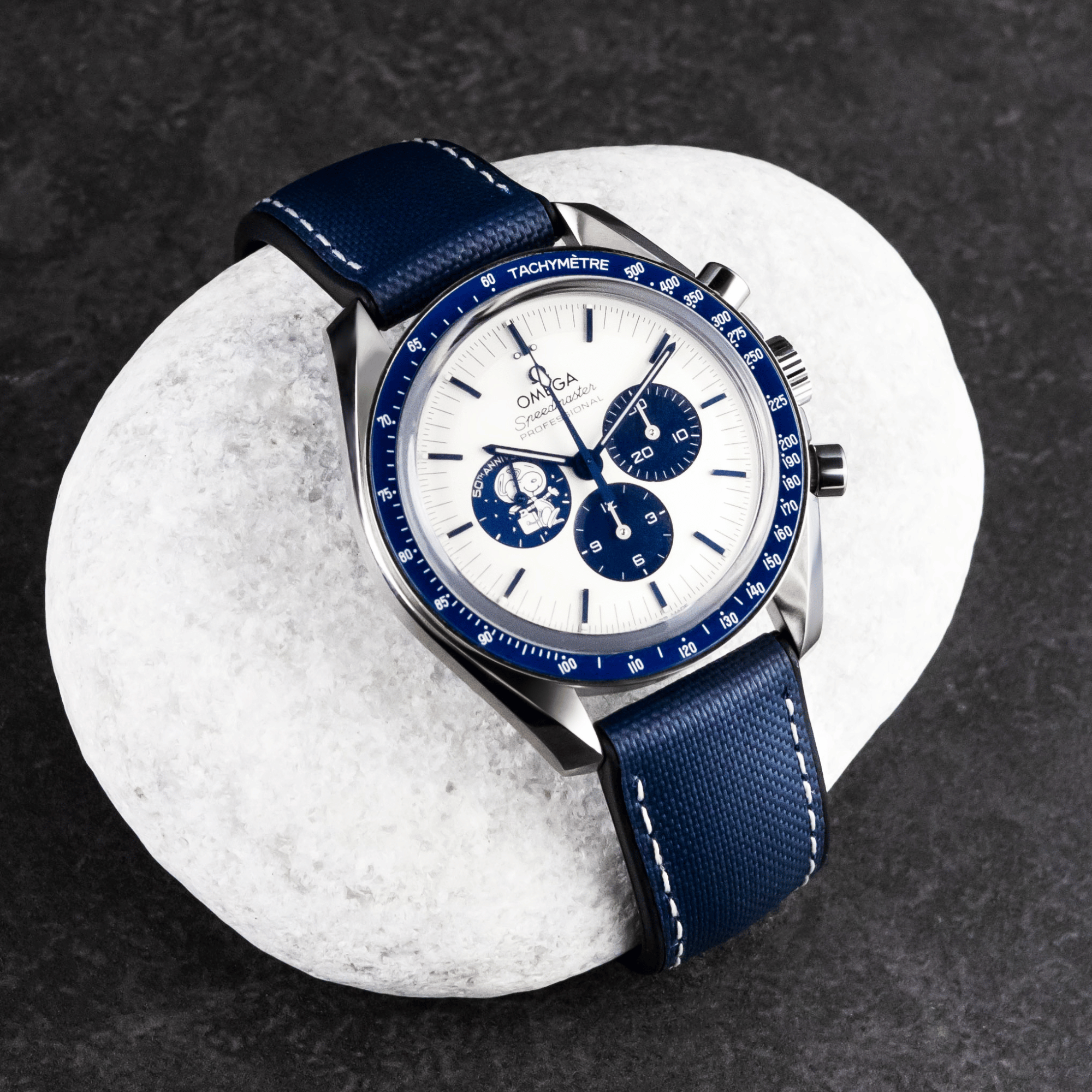 HydroFlex™ Navy Blue Hybrid FKM Watch Strap With White Stitching