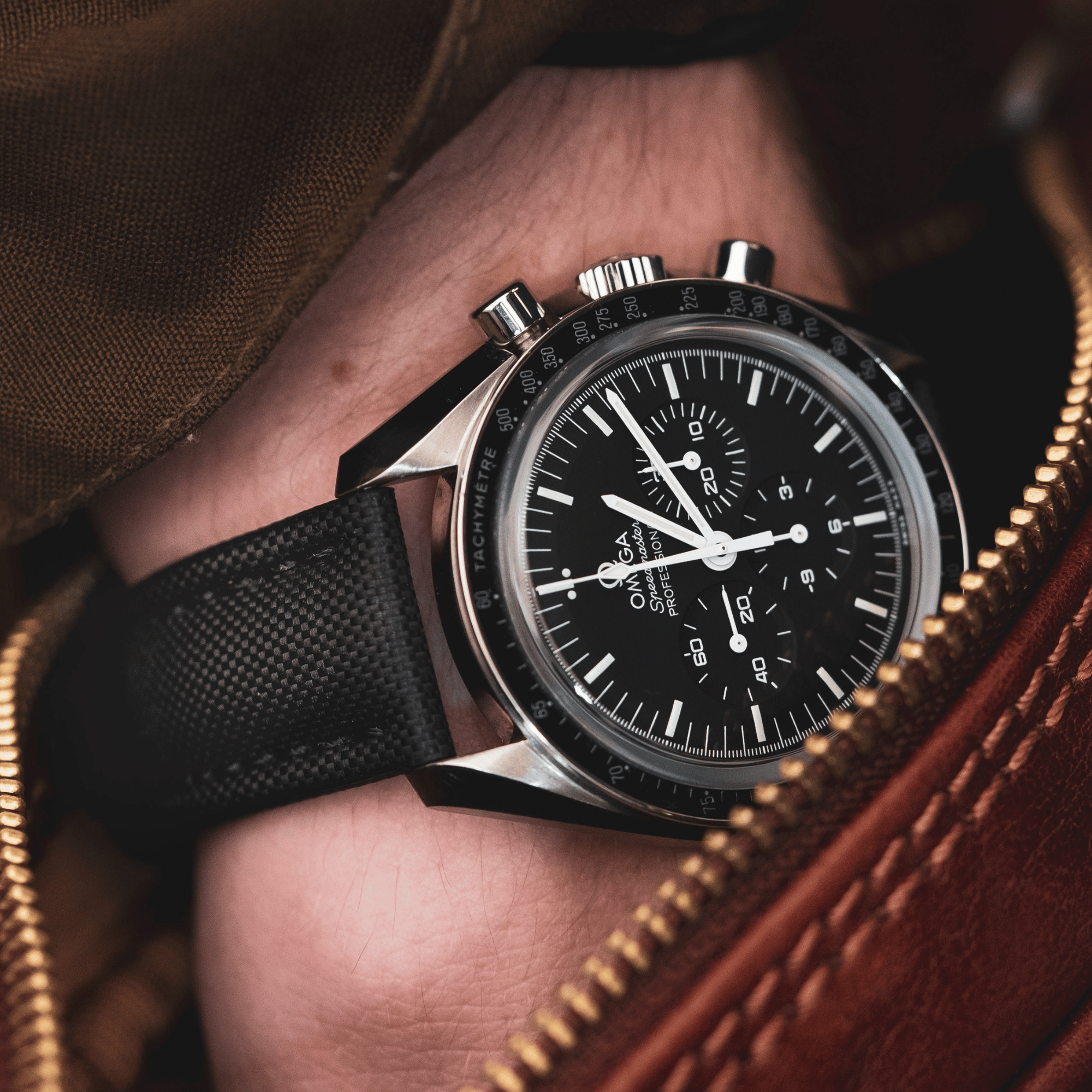 Loop-Less™ Black Sailcloth Watch Strap with Black Stitching
