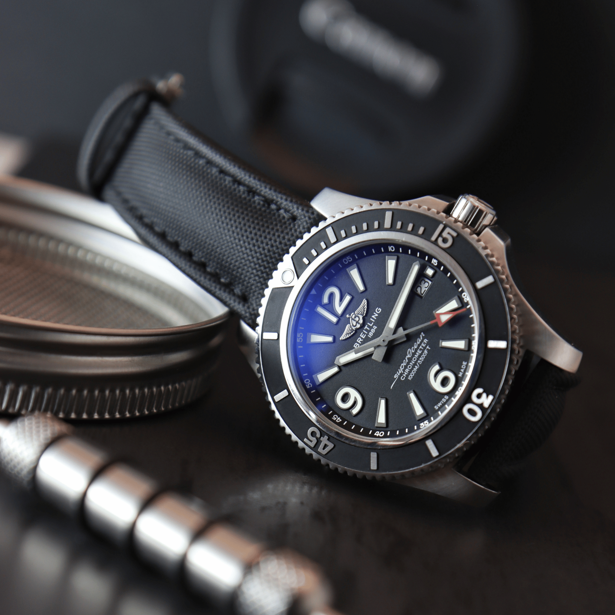 Loop-Less™ Black Sailcloth Watch Strap with Black Stitching