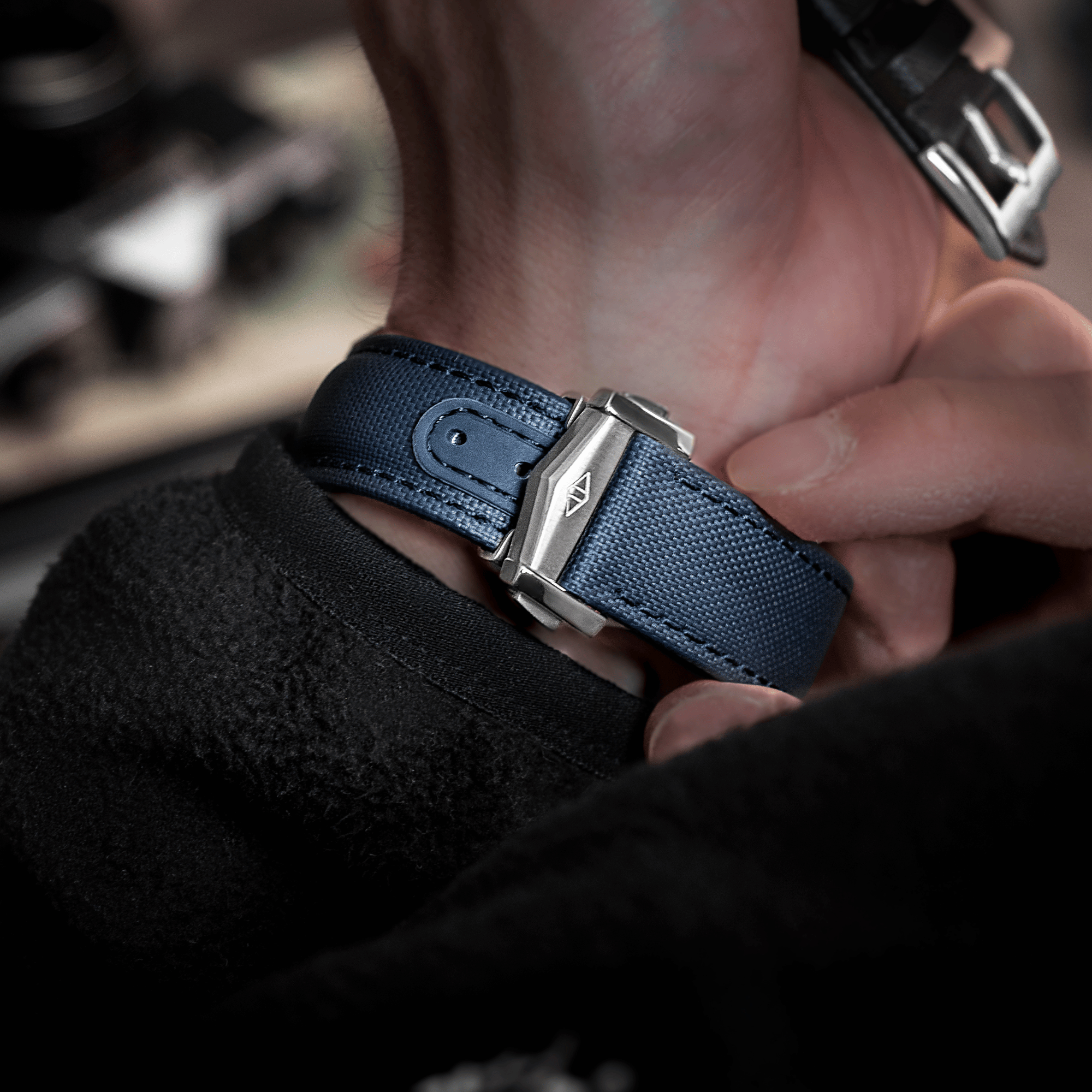 Loop-Less™ Navy Blue Sailcloth Watch Strap with Navy Blue Stitching