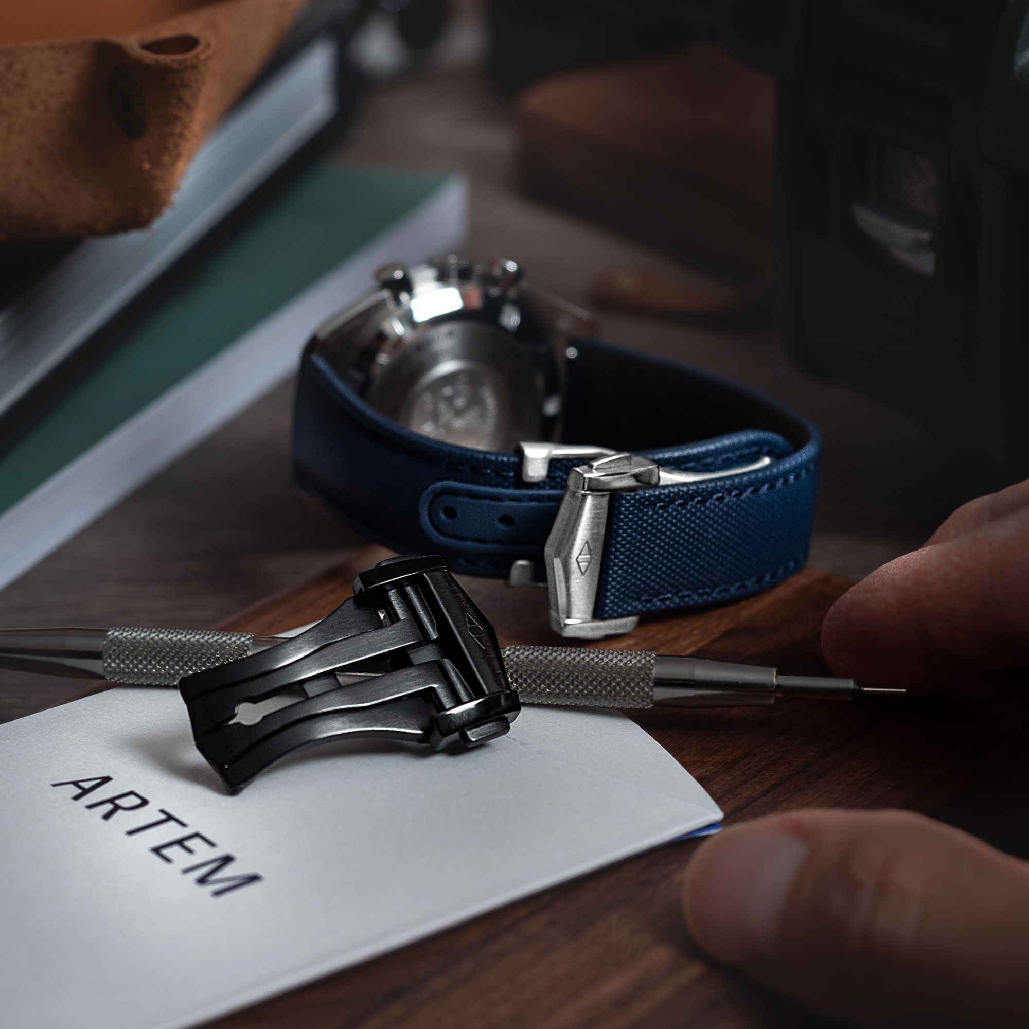 Loop-Less™ Navy Blue Sailcloth Watch Strap with Navy Blue Stitching