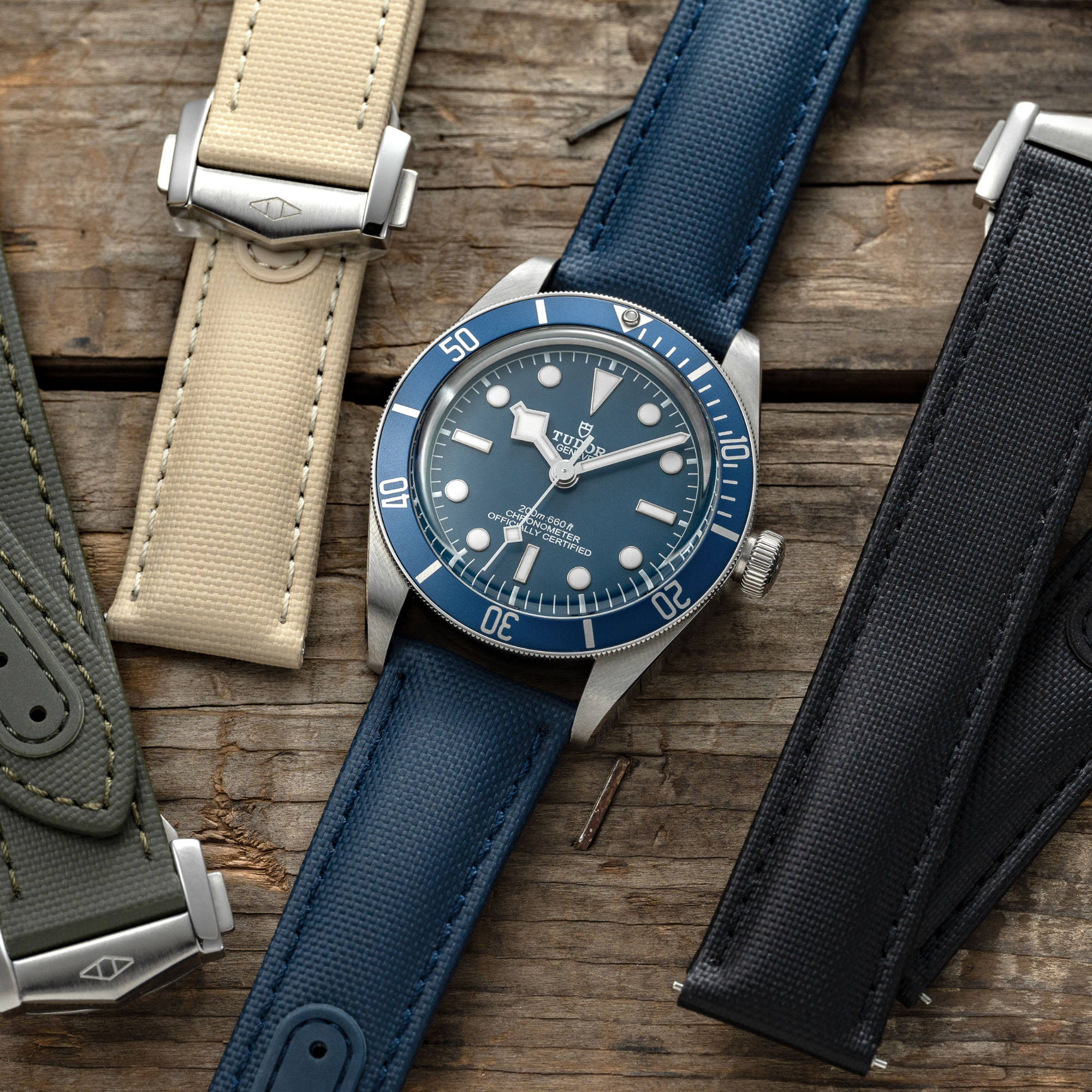 Loop-Less™ Navy Blue Sailcloth Watch Strap with Navy Blue Stitching