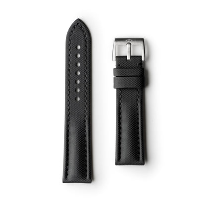 Classic Black Sailcloth Watch Strap with Black Stitching