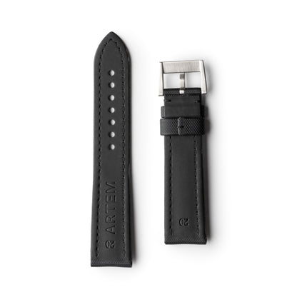 Classic Black Sailcloth Watch Strap with Black Stitching