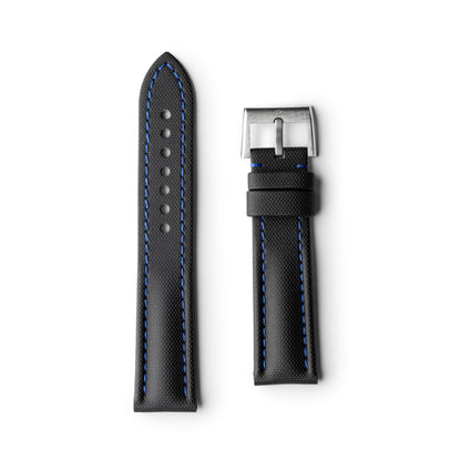 Classic Black Sailcloth Watch Strap with Blue Stitching