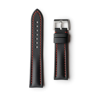 Classic Black Sailcloth Watch Strap with Red Stitching