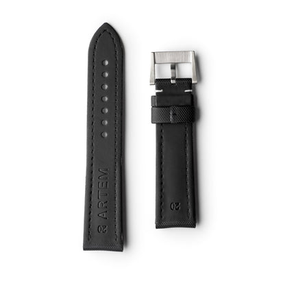 Classic Black Sailcloth Watch Strap with White Stitching