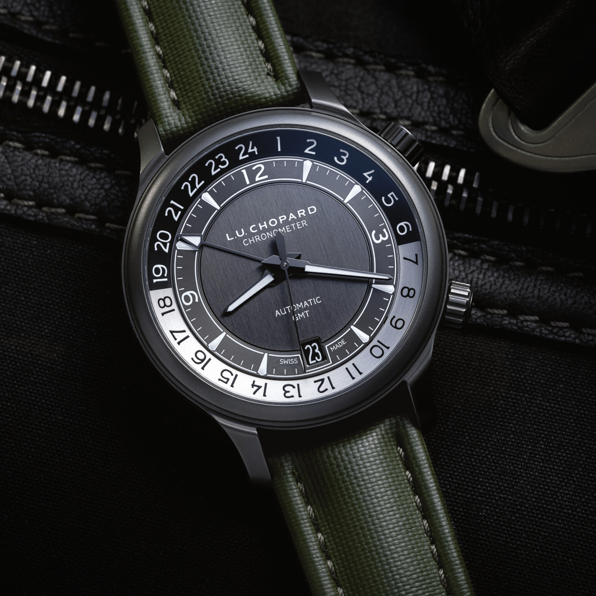 Classic | Khaki Green Sailcloth Watch Strap with Green Stitching