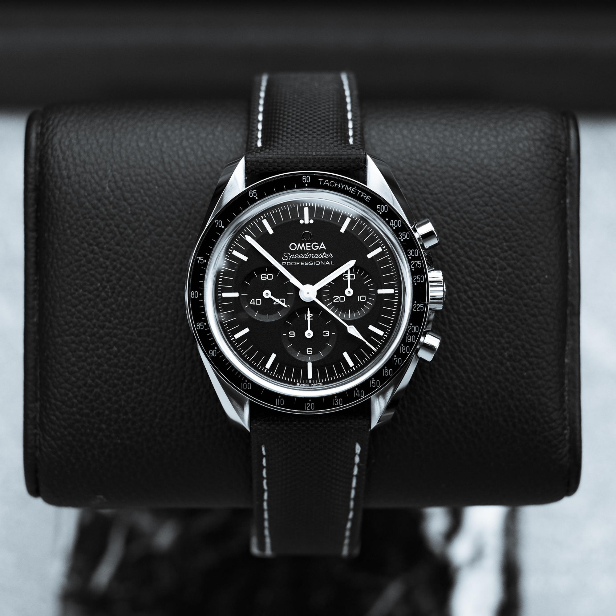 Classic | Black Sailcloth Watch Strap with White Stitching