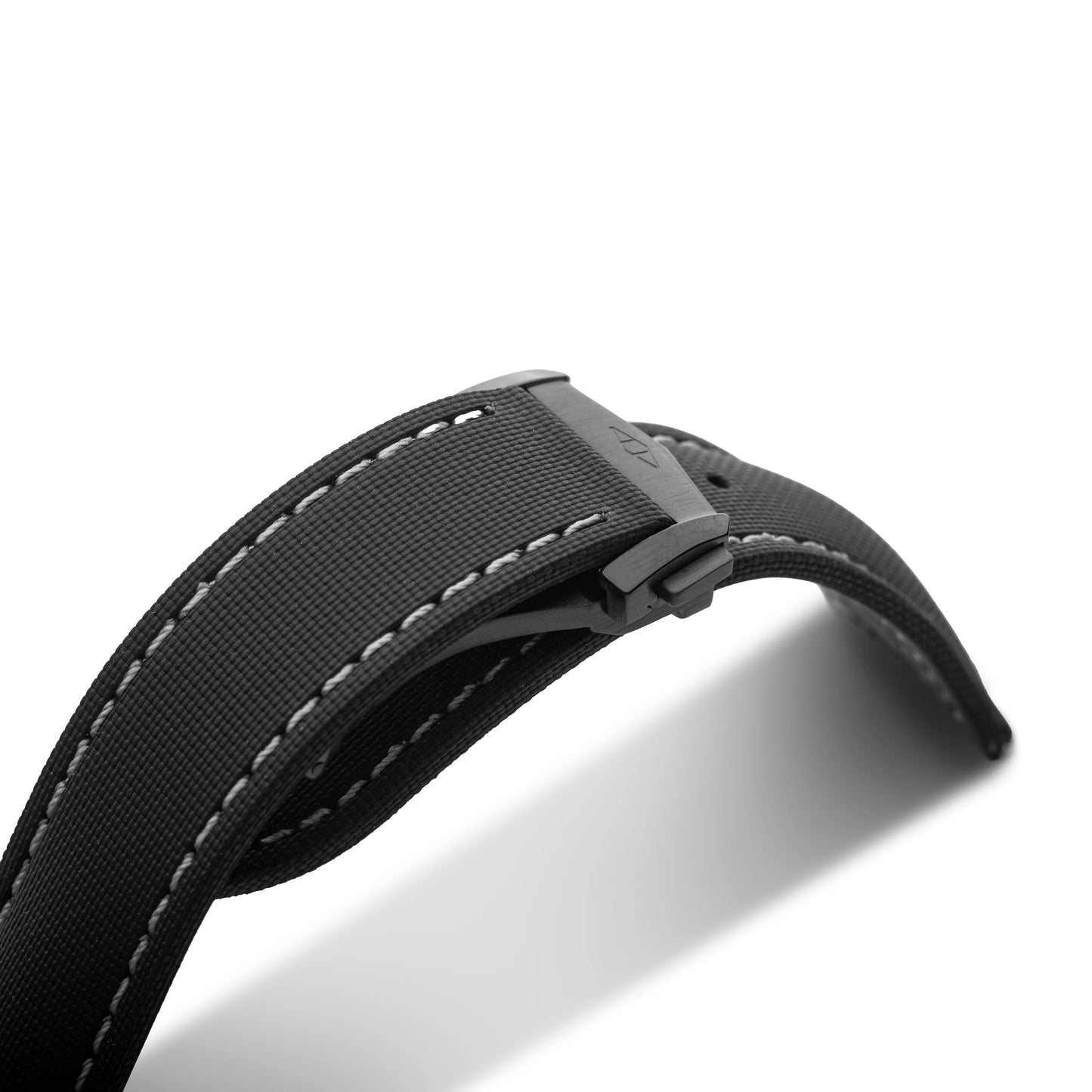 Loop-less™ HydroFlex™ Black Sailcloth Watch Strap with White Stitching