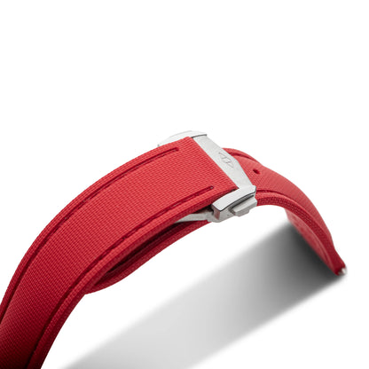 Loop-less™ HydroFlex™ Red Sailcloth Watch Strap with Red Stitching