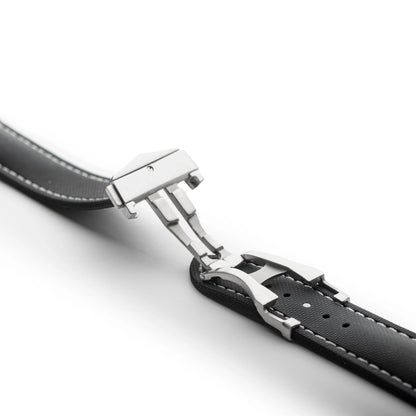 Loop-less™ HydroFlex™ Black Sailcloth Watch Strap with White Stitching