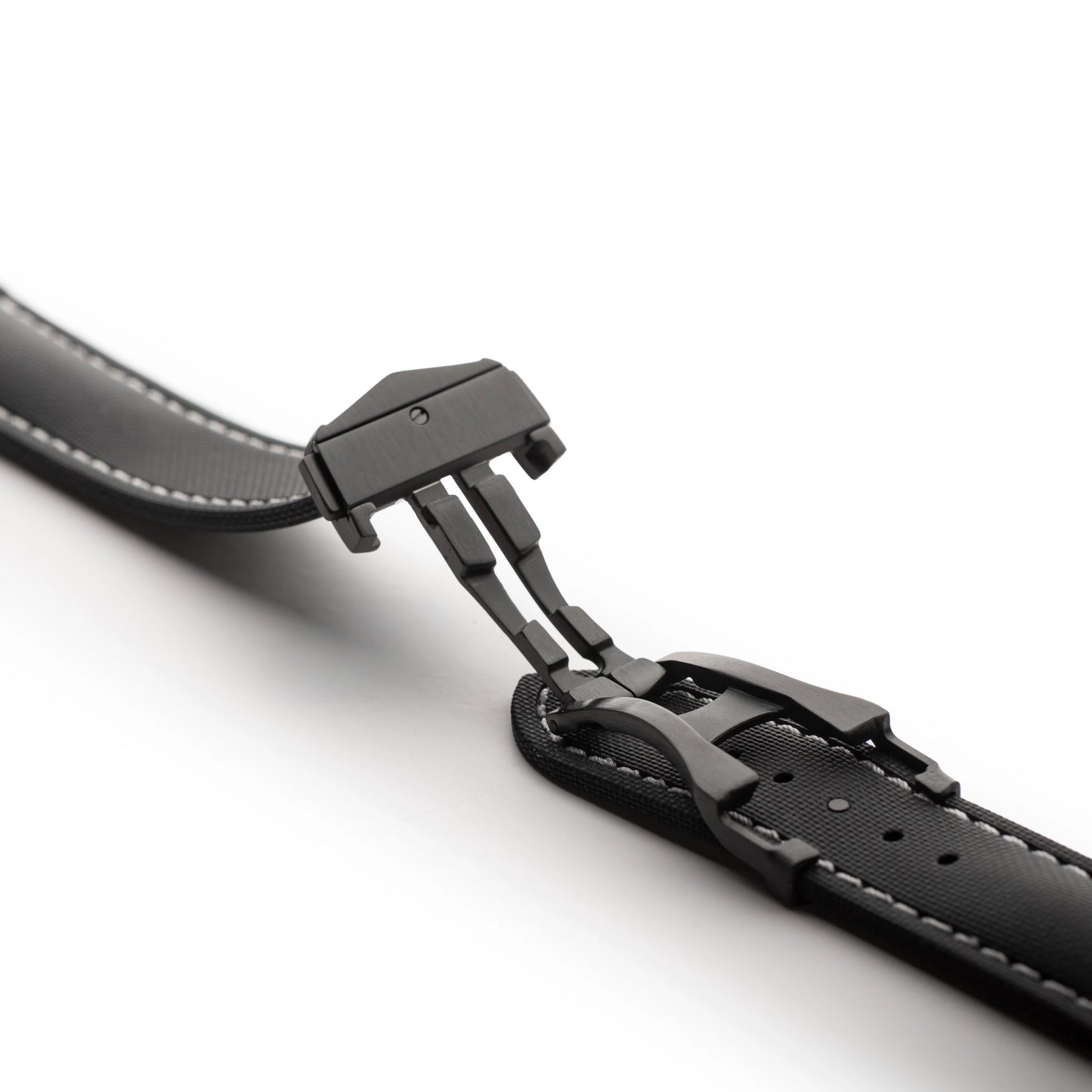 Loop-less™ HydroFlex™ Black Sailcloth Watch Strap with White Stitching