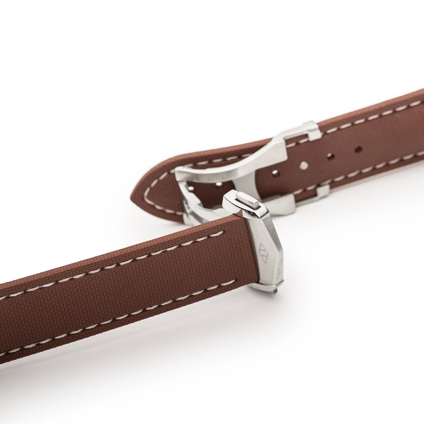 Loop-less™ HydroFlex™ Brown Sailcloth Watch Strap with White Stitching