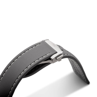 Loop-less™ HydroFlex™ Grey Sailcloth Watch Strap with White Stitching