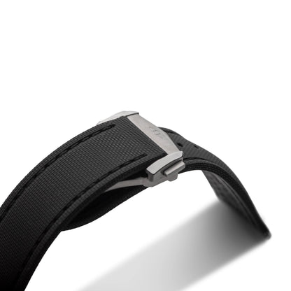 Loop-less™ HydroFlex™ Black Sailcloth Watch Strap with Black Stitching