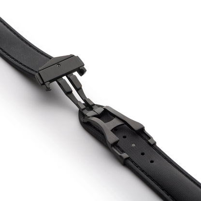 Loop-less™ HydroFlex™ Black Sailcloth Watch Strap with Black Stitching