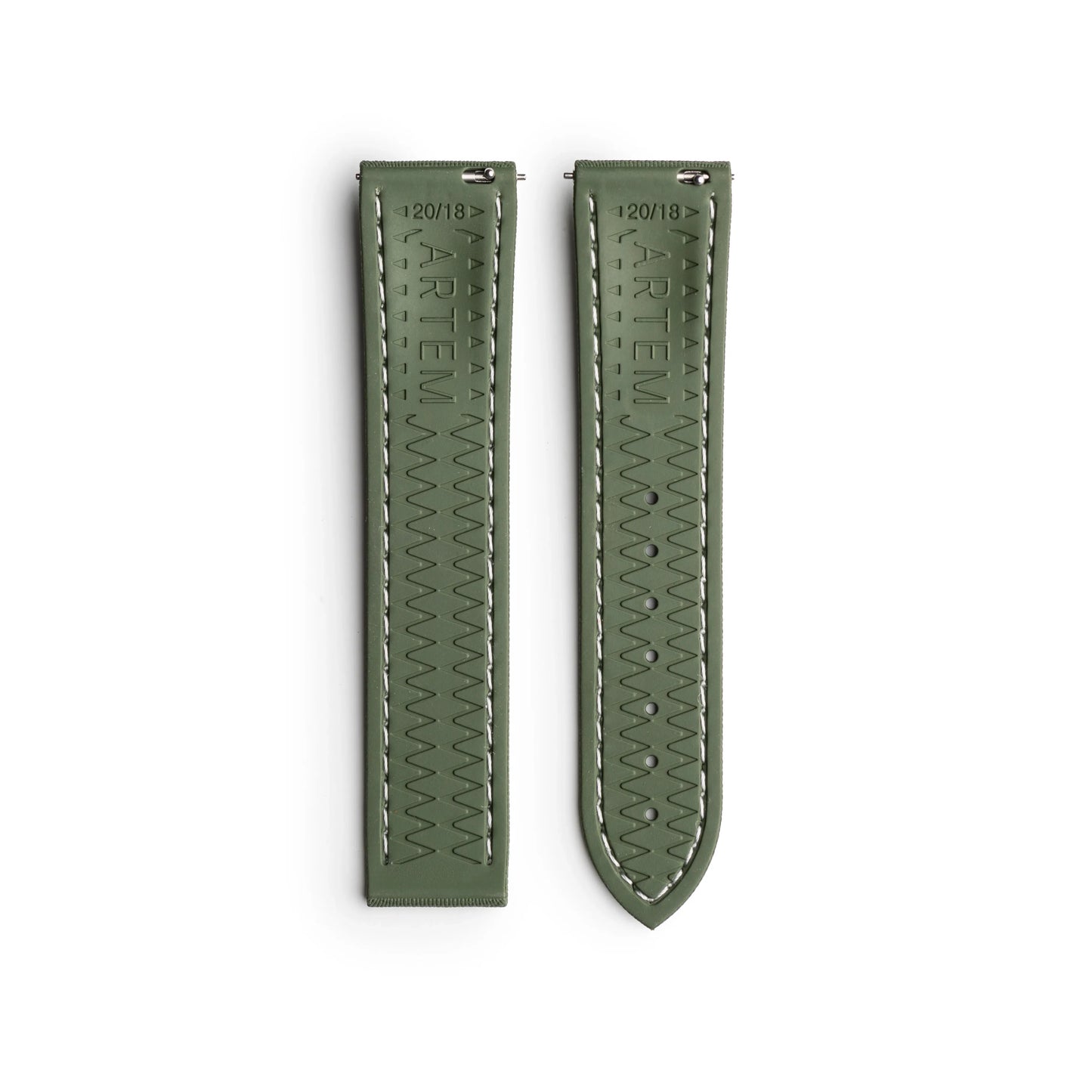 Loop-less™ HydroFlex™ Green Sailcloth Watch Strap with White Stitching