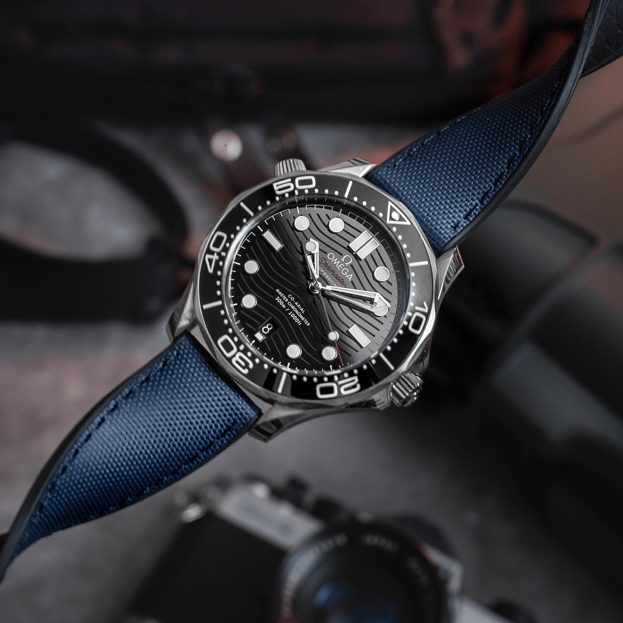 HydroFlex™ Navy Blue Hybrid FKM Watch Strap With Blue Stitching