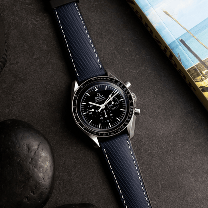 HydroFlex™ Navy Blue Hybrid FKM Watch Strap With White Stitching