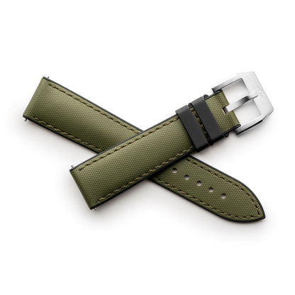 HydroFlex™ Khaki Green Hybrid FKM Watch Strap With Green Stitching