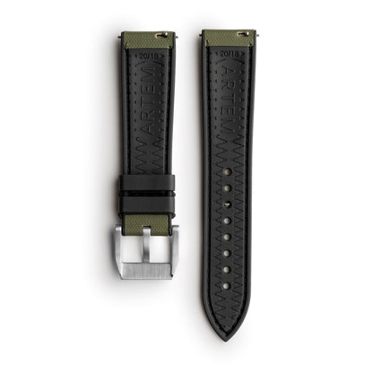 HydroFlex™ Khaki Green Hybrid FKM Watch Strap With Green Stitching