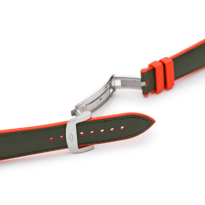 HydroFlex™ Khaki Green & Orange Hybrid FKM Watch Strap With Green Stitching