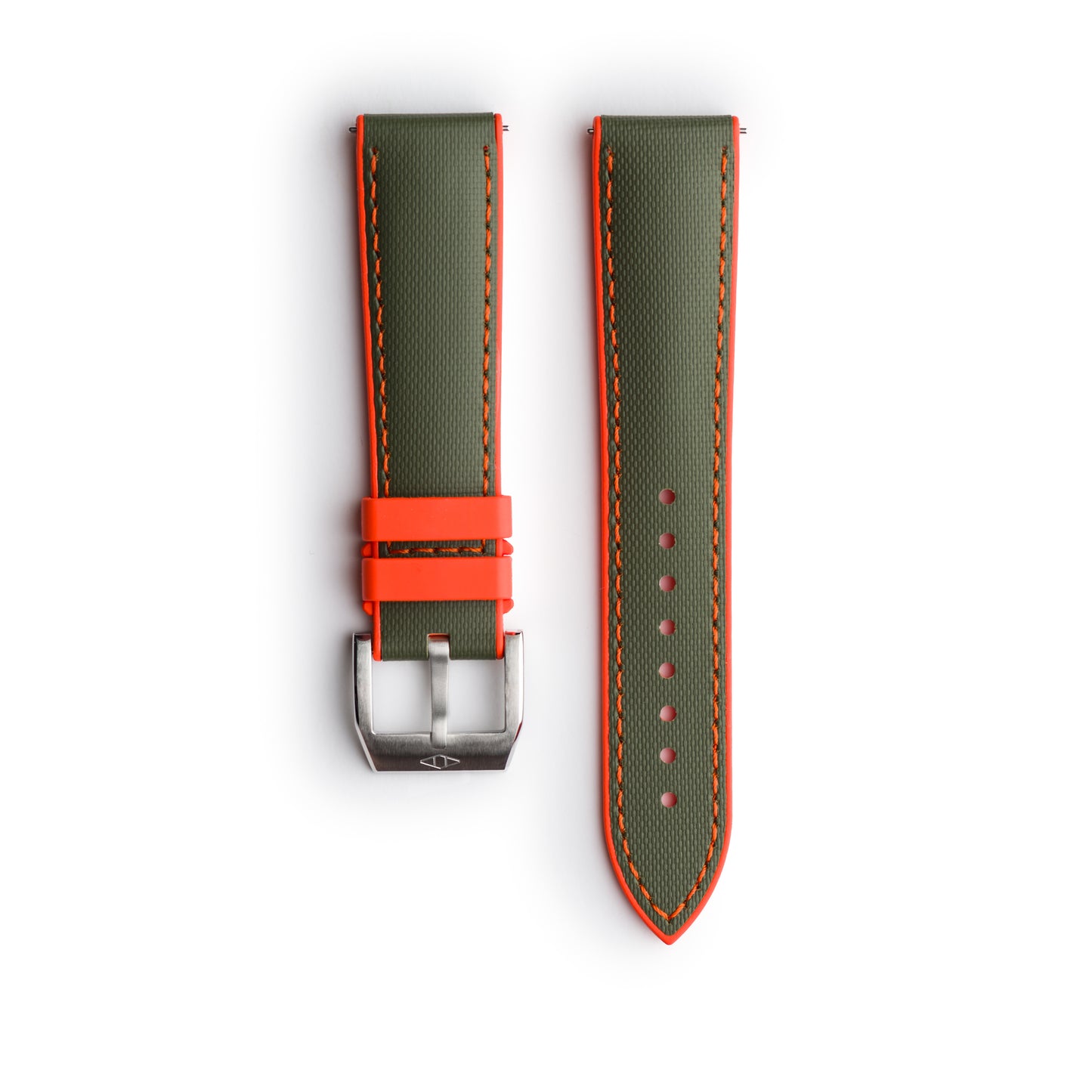 HydroFlex™ Khaki Green & Orange Hybrid FKM Watch Strap With Orange Stitching