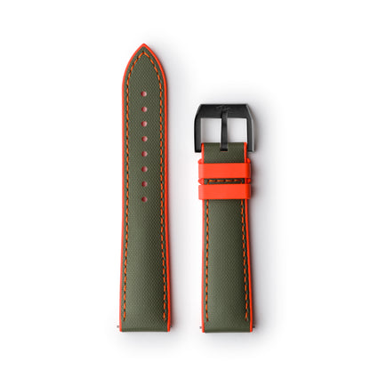 HydroFlex™ Khaki Green & Orange Hybrid FKM Watch Strap With Orange Stitching