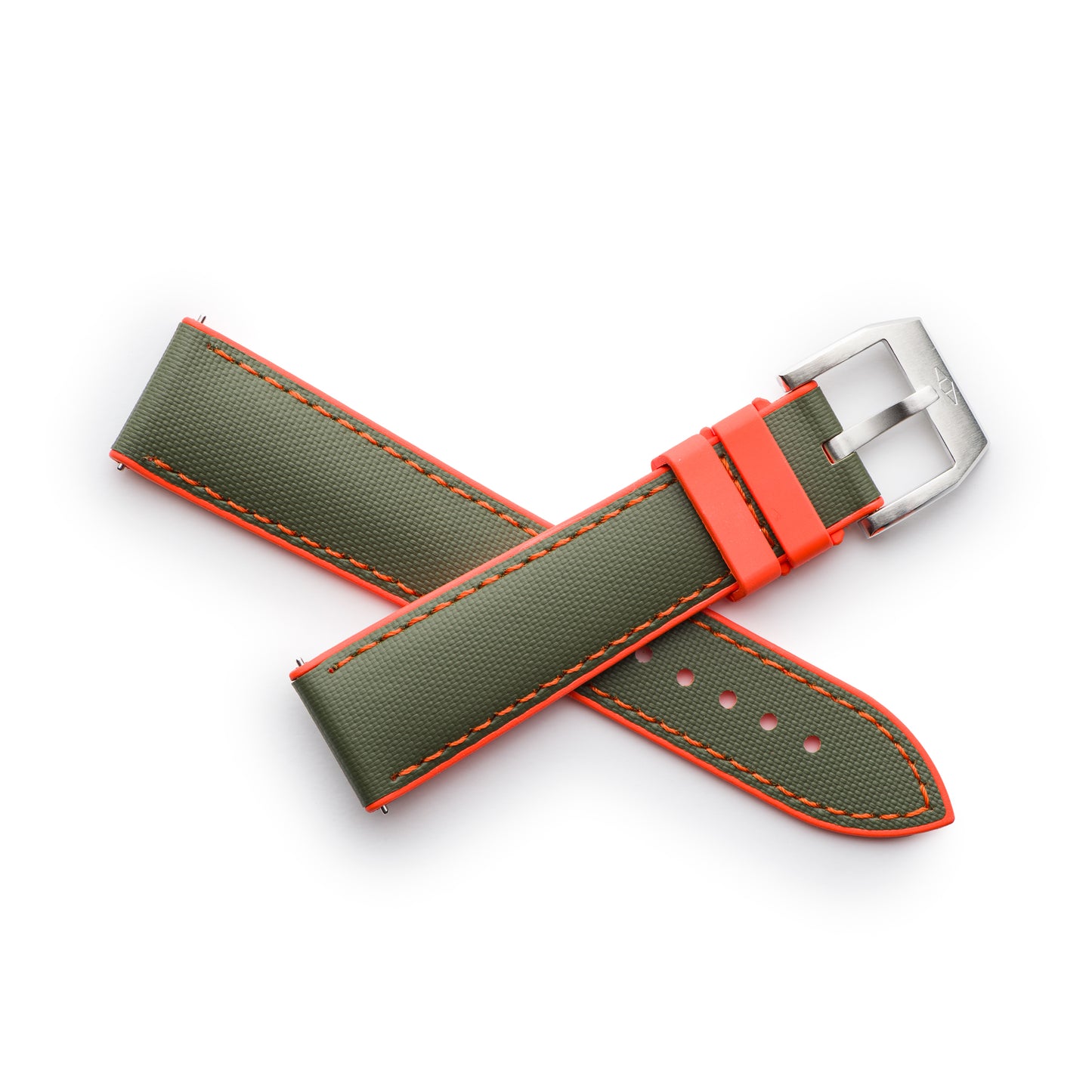 HydroFlex™ Khaki Green & Orange Hybrid FKM Watch Strap With Orange Stitching