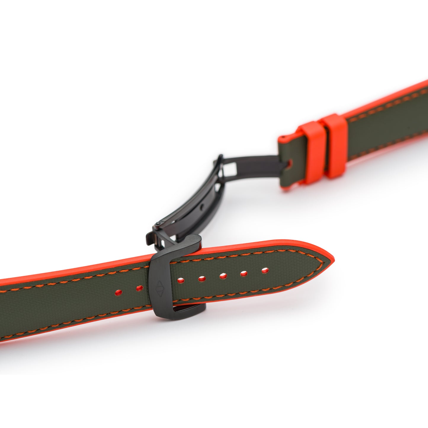 HydroFlex™ Khaki Green & Orange Hybrid FKM Watch Strap With Orange Stitching