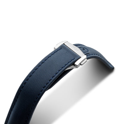 Loop-Less™ Navy Blue Sailcloth Watch Strap with Navy Blue Stitching