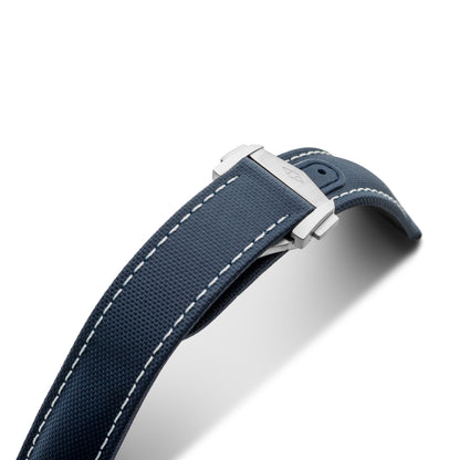 Loop-Less™ Navy Blue Sailcloth Watch Strap with White Stitching