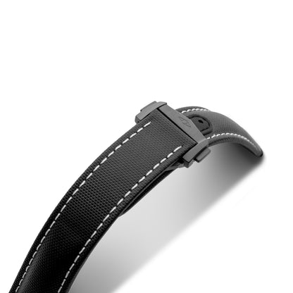 Loop-Less™ Black Sailcloth Watch Strap with White Stitching