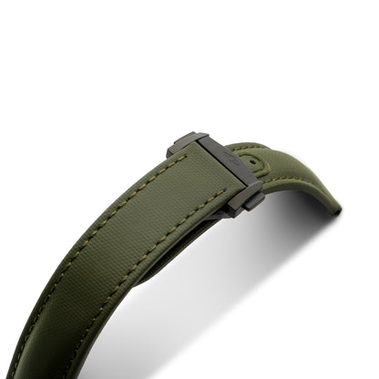 Loop-Less™ Khaki Green Sailcloth Watch Strap with Green Stitching