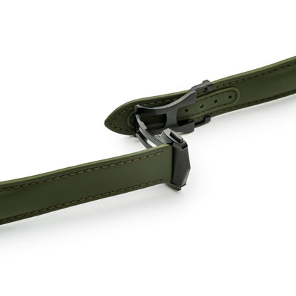 Loop-Less™ Khaki Green Sailcloth Watch Strap with Green Stitching