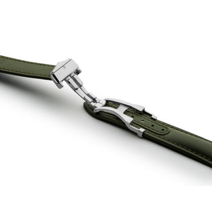 Loop-Less™ Khaki Green Sailcloth Watch Strap with Green Stitching