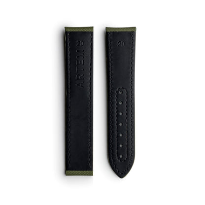 Loop-Less™ Khaki Green Sailcloth Watch Strap with Green Stitching