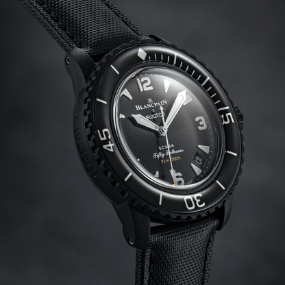 Loop-Less™ Black Sailcloth Watch Strap with Black Stitching