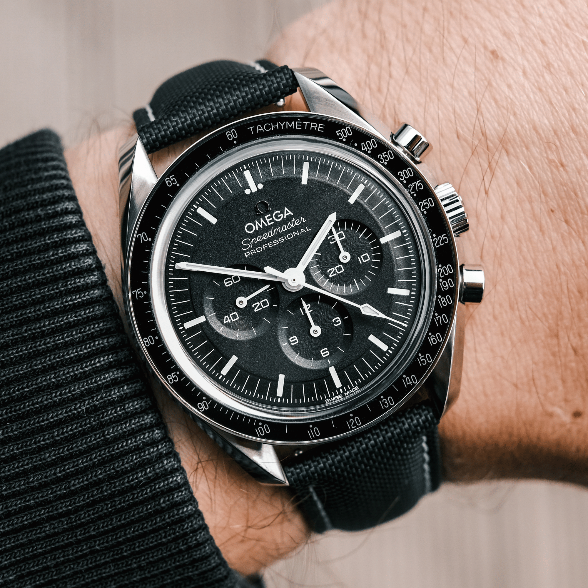 Loop-Less™ Black Sailcloth Watch Strap with White Stitching