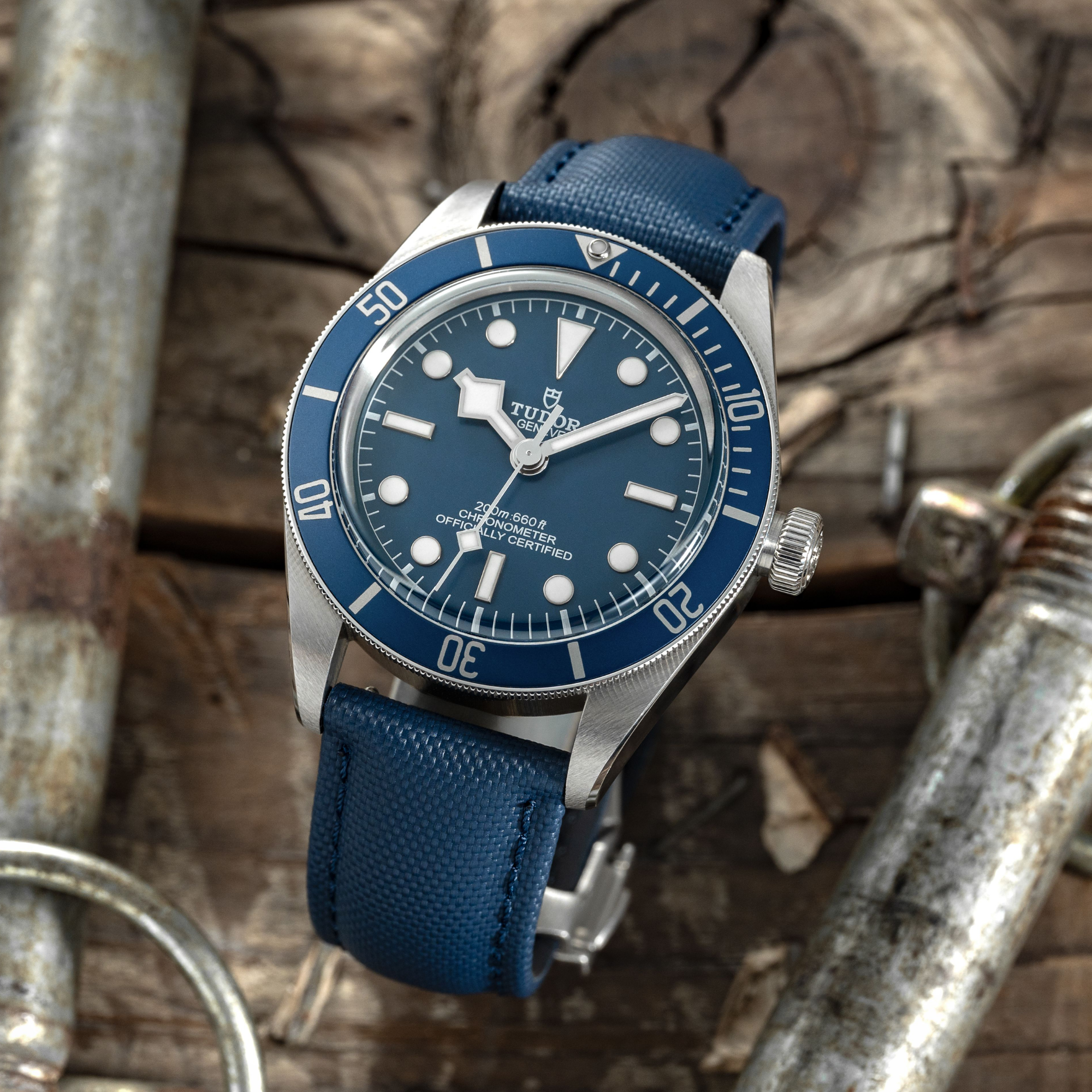 Loop-Less™ Navy Blue Sailcloth Watch Strap with Navy Blue Stitching