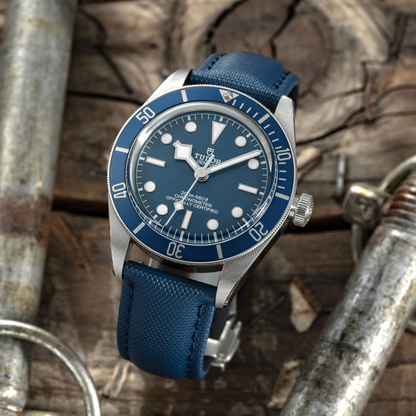 Loop-Less™ Navy Blue Sailcloth Watch Strap with Navy Blue Stitching