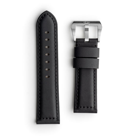 Pam Style Black Sailcloth Watch Strap with Black Stitching