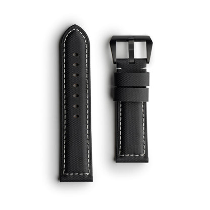 Pam Style Black Sailcloth Watch Strap with White Stitching