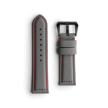 Pam Style Grey Sailcloth Watch Strap with Red Stitching