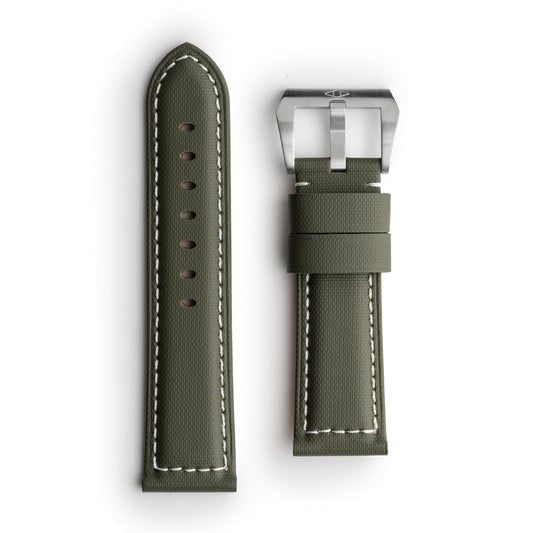 🎁 Pam Style Khaki Green Sailcloth Watch Strap with White Stitching (100% off)