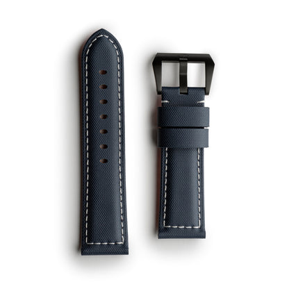 Pam Style Navy Blue Sailcloth Watch Strap with White Stitching