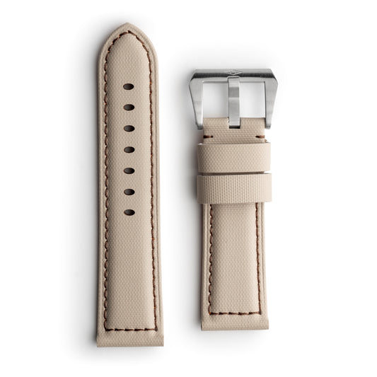 Pam Style Sand Beige Sailcloth Watch Strap with Brown Stitching