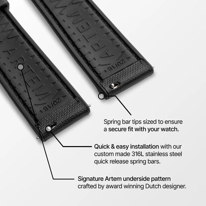 HydroFlex™ Black Hybrid FKM Watch Strap With Black Stitching