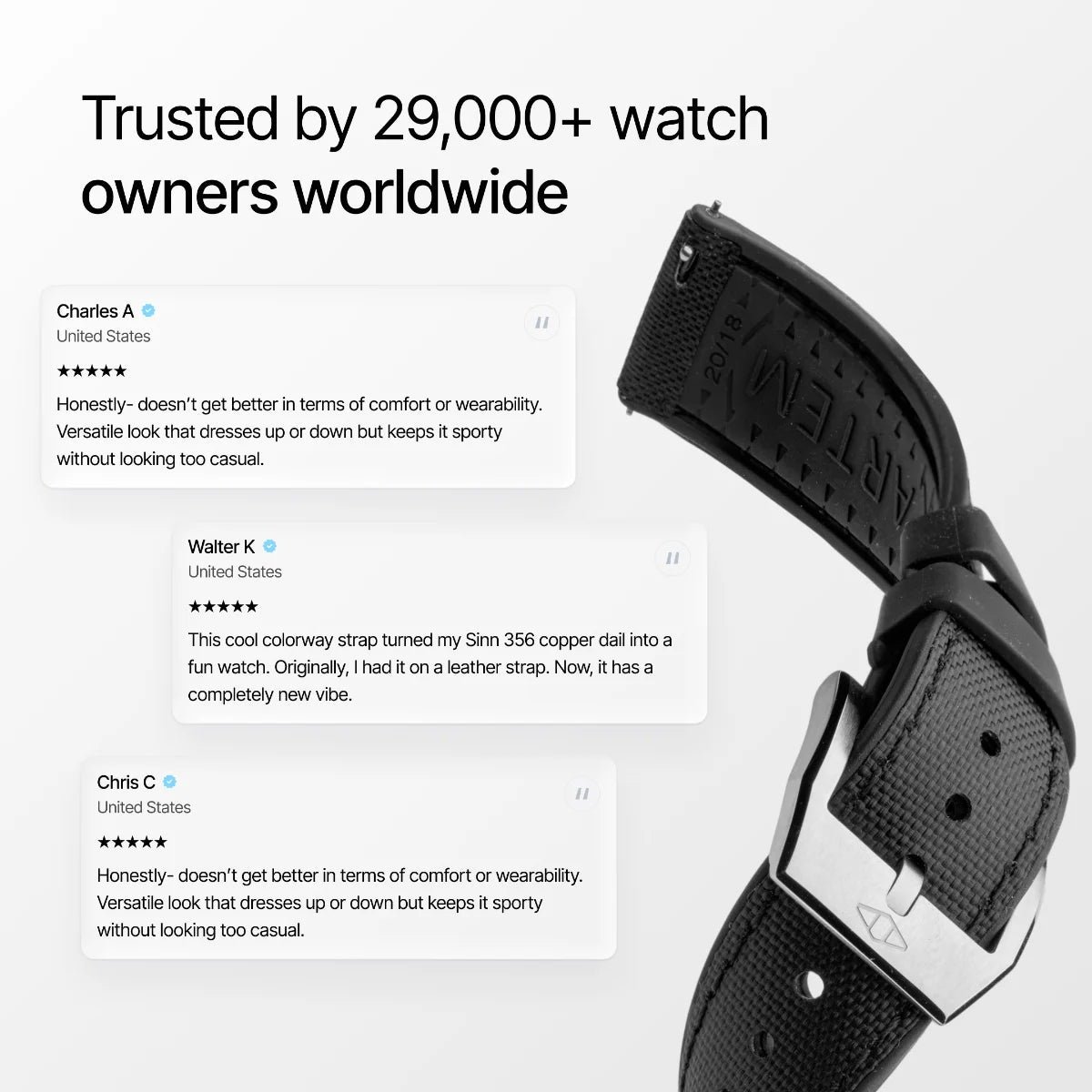 HydroFlex™ Black Hybrid FKM Watch Strap With Black Stitching